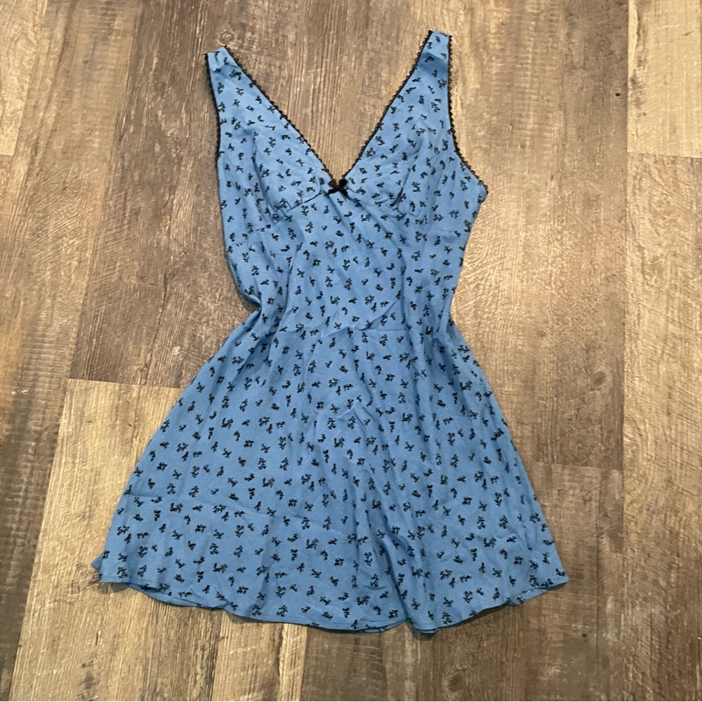 Wild Fable Light Blue Dress with Black Floral Design